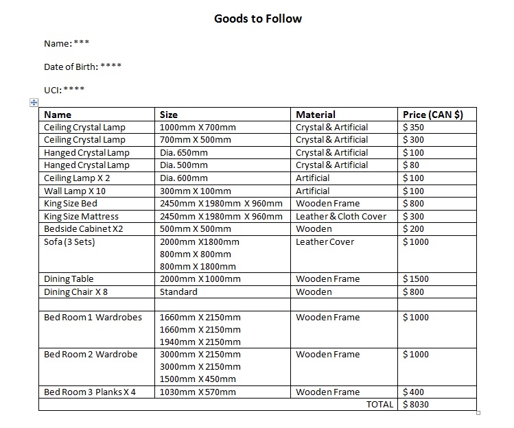 goods to follow